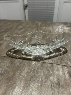 VINTAGE ANCHOR HOCKING STAR OF DAVID GONDOLA BOAT RELISH DISH 9-1/4” CLEAR GLASS